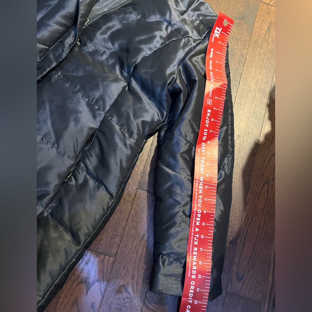 M Collection Dark Puffer Coat with Fur Trim - Picture 9 of 13